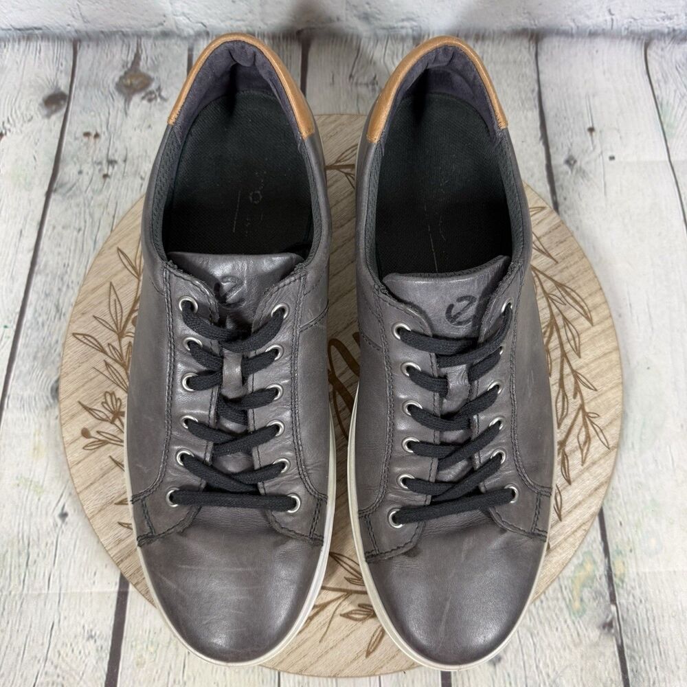 ECCO Soft 7 Mens EU 45 Gray Leather Sneakers Lace Up Casual Comfort Shoes
